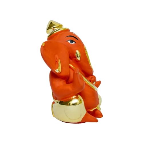Image of Gold Plated Topi Ganesha | Ganpati Idol for Car Dashboard, Office Desk, Work Desk & Home Temple | Divine Blessings |Prosperity & Protection| Height 2.3 Inch