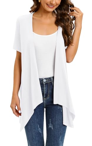 Image of Veryoung Floral Short Sleeve Cardigans for Women Casual Drape Open Front Lightweight Summer Cardigan with Pocket High Low Hem