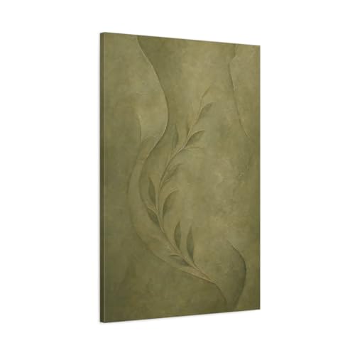 Canvas wall art print olive green au-dessus de la cheminée pour un salon nature