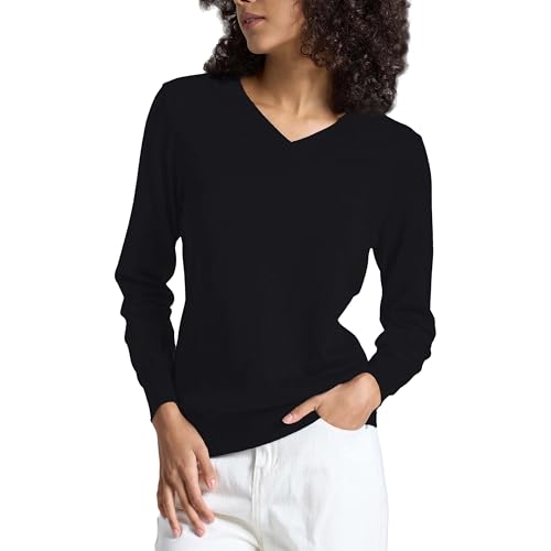 Women's Long-Sleeve Pullover Lightweight Soft V-Neck Casual Sweater Top