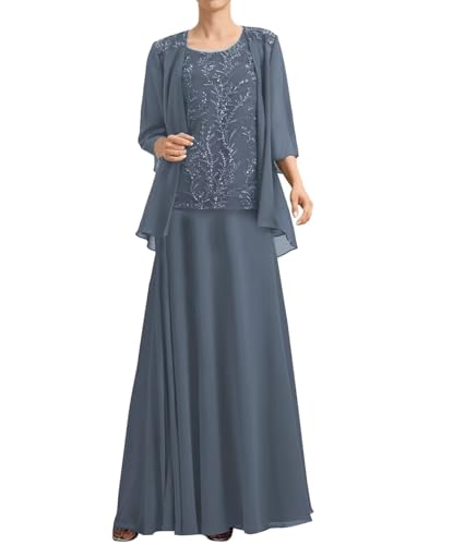 Plus Size Mother of Bride Dresses with Jacket Full Length 2 Piece Formal Grandmother Wedding Suit with Sleeves HD210