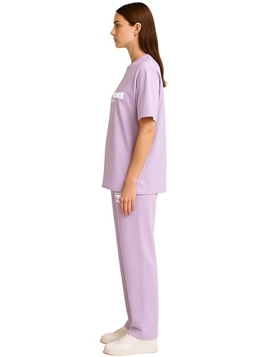 Image of My Swag Women's New York Graphic Loungewear Set, Cotton Short Sleeve T-Shirt and Pants