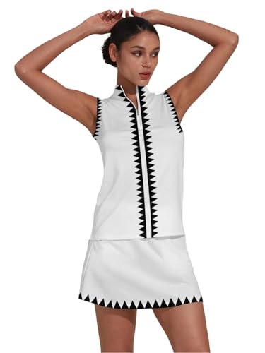Women's Golf Shirts Sleeveless Printed Polo Shirt for Women Quick Dry Quarter Zip Stand Collar Tee Shirt Workout Top