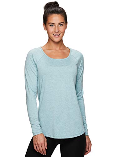 RBX Active Women's Super Soft Long Sleeve Raglan Scoop Neck Workout Running Tee F-19 Light Blue XL