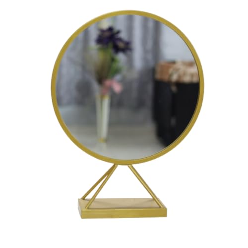 Image of Modern Elegance Round Wall-Mounted Mirror Metal Framed Wall Mirror Bathroom Mirror Living Room Mirror Home Decor Mirror 18 x 18 Inches Golden MF 76