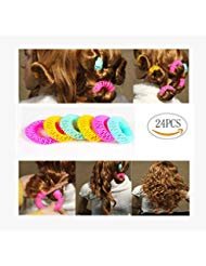 24 Count Sc0nni Magic Hair Rollers Hair Sticks Hair Curlers Tool，Doughnut Donut Roll Sticks Curlers Shaper，Donut Sticks Rollers Circle Spiral Plastic Hair Curler Wave Maker hairstyle Accessory