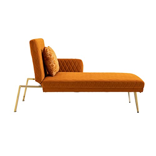 Latifolia Contemporary Velvet Accent Loveseat Chair, Adjustable Multifunctional Sofa With Rose Gold Metal Feet, Futon Sofa Bed For Living Room, Bedroom, Orange #TOP1
