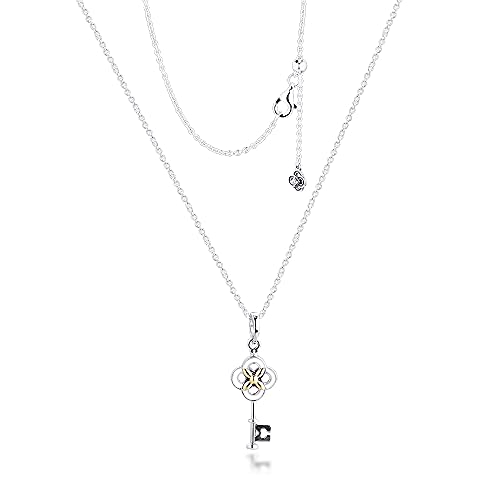 Collier clé et fleur bicolore en argent 925 véritable pour femme stylée