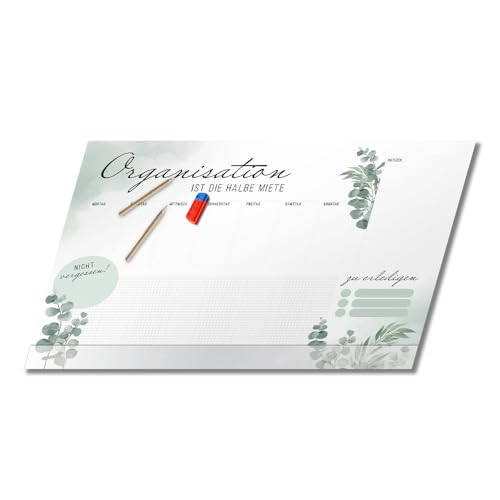 PRIMUS PRINT - Eukalyptus Schreibtischunterlage Papier - DIN A2 Unterlage Schreibtisch - Abreißblock - 80g Dickes Naturpapier - Stabiler Papprücken - 25 Blatt - [ Motiv: Eukalyptus mit Fußleiste ]