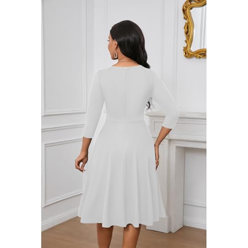 Image of Womens Plus Size Dresses Faux Wrap Summer Dress 3 /4 Sleeves V Neck 1950s Retro Vintage Wedding Party Midi Dress