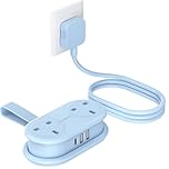 ORICO Travel Extension Lead with USB Slots, 2 Outlets 3 USB Ports (1 USB C), 3250W 13A Socket Extensions, Rollable Extension Cord for Travel/Home/Office, Essentials Cruise Approved Power Strip - Blue