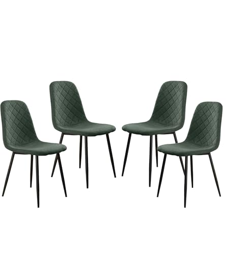 Home Heavenly®- Sillas Comedor salón SUIZ Pack de 4 sillas tapizadas de Estilo nordico en colór Verde Oscuro Patas metalicas colór Negro