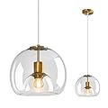 LBSQJ Clear Glass Pendant Lights Kitchen Island Gold Hanging Light Fixture Glass Globe Pendant Light Modern Pendant Lighting for Kitchen Island Bedroom Dining Room (9.84", 1 Pack)