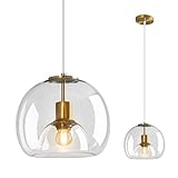 LBSQJ Clear Glass Pendant Lights Kitchen Island Gold Hanging Light Fixture Glass Globe Pendant Light Modern Pendant Lighting for Kitchen Island Bedroom Dining Room (9.84', 1 Pack)