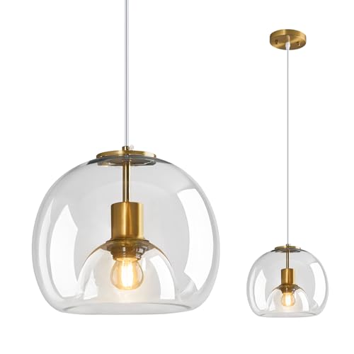 LBSQJ Clear Glass Pendant Lights Kitchen Island Gold Hanging Light Fixture Glass Globe Pendant Light...