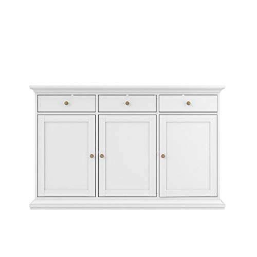 Pemberly Row Contemporary Sideboard Cabinet, Buffet Credenza With 3 Doors And 3 Drawers In White #TOP1