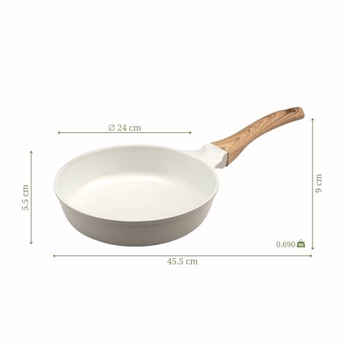 Cuisinox - Mythic - Zestaw do pieczenia i sztućców - 24/28 cm, nóż biurowy - Biała powłoka ceramiczna - Stały uchwyt Soft Touch z efektem drewna - bez PFOA i PFAS