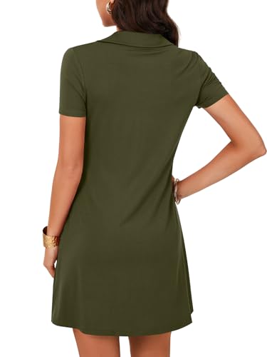 Image of LYANER Women's Sexy Zipper Front V Neck Mini Dress Casual Low Cut Short Sleeve Ruffle A Line Short Dresses