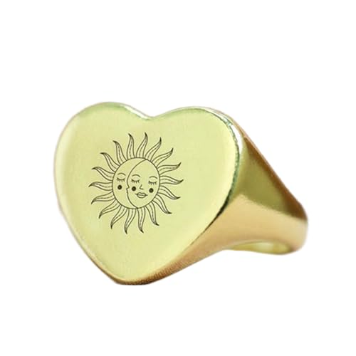 Bague soleil cœur en argent 925 chevalière vintage hypoallergénique