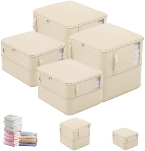 4 Pcs Compression Storage Bags, Large Capacity Ultra Space Saving Clothes Storage Bags for Sweater, Sheet, Bed, Blanket Storage Organizer with Window Handle