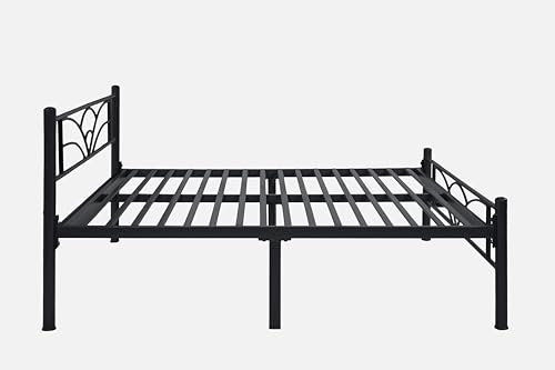 Image of Zyra Metal Queen Size Bed Without Storage | Wrought Iron Double Bed with Headboard & Footboard | Sturdy Powder Coated Platform Bed Queen Size Cot for BedroomLivingRoom Black (75x60)
