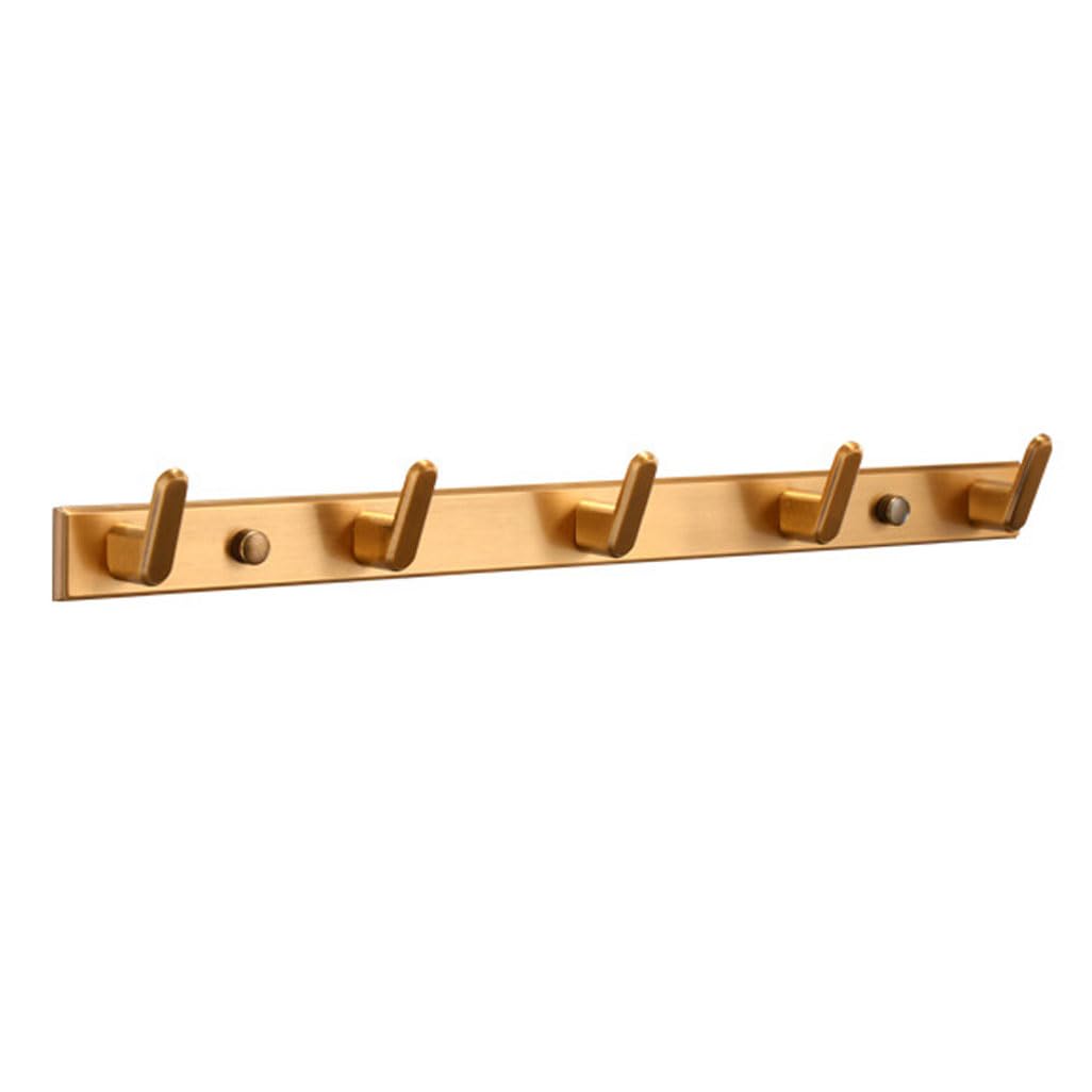 Lmysxaoz Gold Vintage Metal Coat Rack Wall Mount, Aluminum Thickened Hooks Hanging Rail Antique Clothes Towel Racks For Bathroom Entryway Bedroom Behind The Door 6Hook