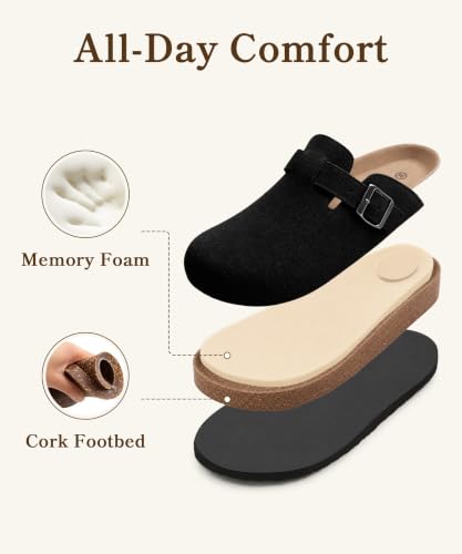 Image of ODOLY Genuine Suede Clogs for Women Men Comfort Cork Footbed Potato Shoes