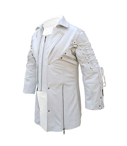 Black Korel Mens White Leather Trench Coat - Premium Cowhide Matrix Style Jacket, Slim Fit Long Coat, Classic Bold Design2