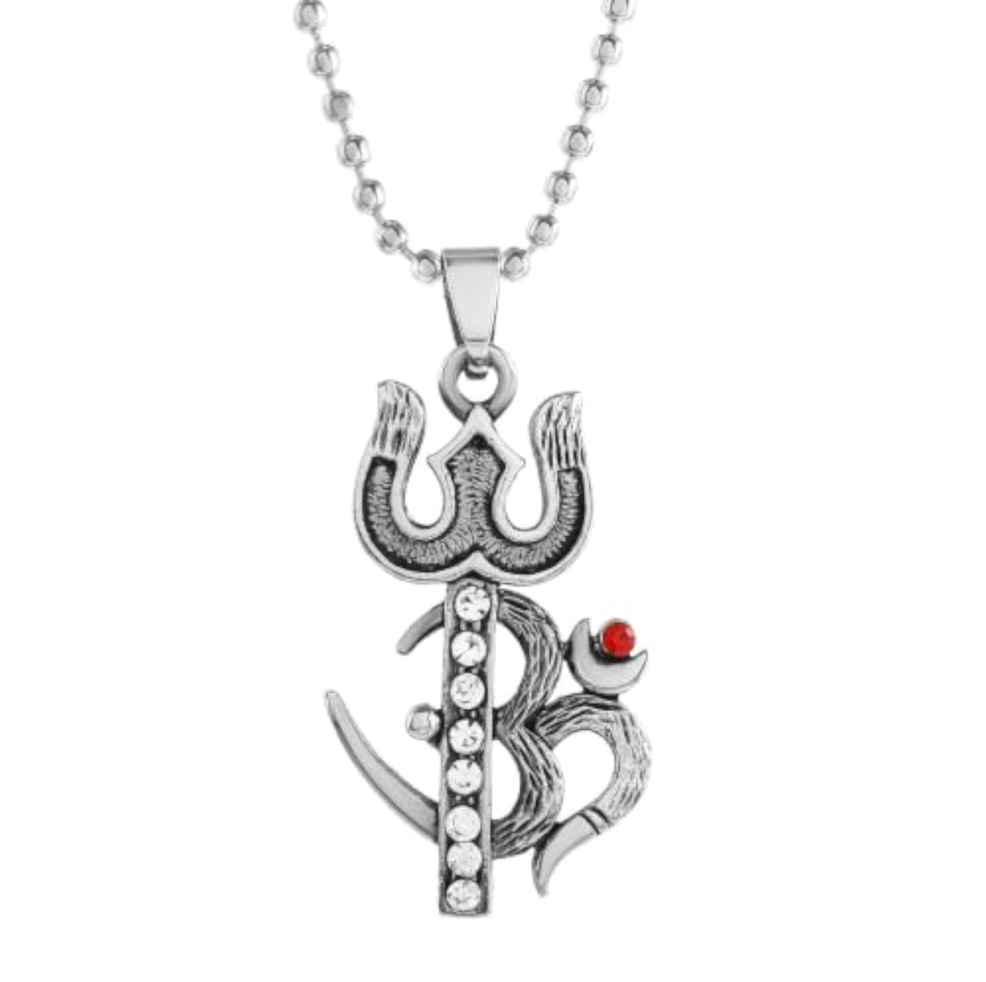 Men's Silver Plated CZ Lord Shiv Trishul & Om Pendant Locket