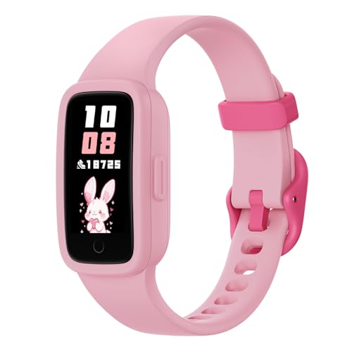 BIGGERFIVE Vigor 3 Kids Fitness Tracker Watch, AMOLED Screen, No App No Phone Needed, 3ATM Waterproof, Heart Rate and Sleep Monitor, Pedometer Watch, Sports Step Counter for Girls Ages 5-15, Pink