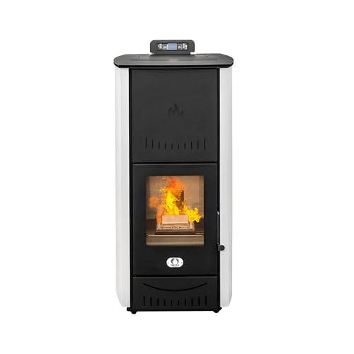 STUFE A PELLET ITALIA - New York 22Kw - Stufa a Pellet Idro, Produce Calore per Ambienti e Acqua Calda, Efficienza 92%, Scalda 140m², Autonomia 24H, Programmabile, Garanzia 24 Mesi, BIANCO