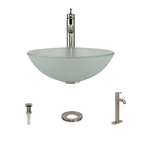 MR Direct 602-718-BN Frost Glass Vessel Sink Faucet and Pop-Up Drain in Brushed Nickel, 718
