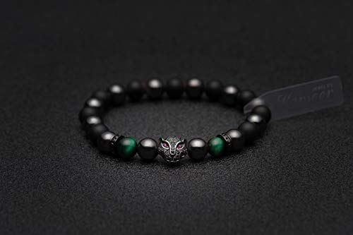 Karseer Black Panther Charm Bracelet, Natural Stone Crystals and Magnetic Hematite Beaded Bracelet, Spirit Animal Jewelry Gift for Men and Women3