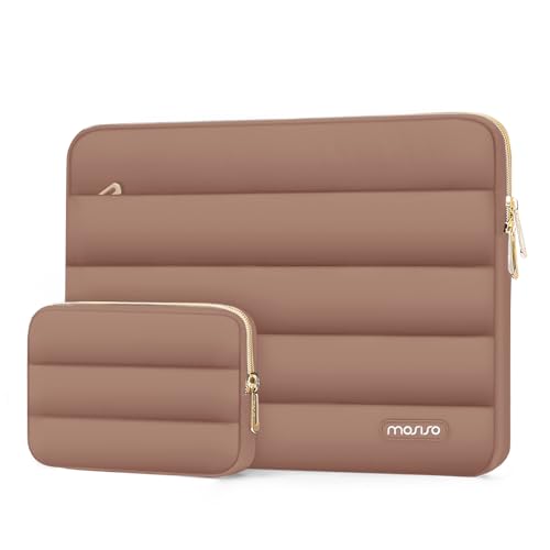 Image of MOSISO Laptop Case 16 inch, 15-15.6 inch Puffy Laptop Sleeve Compatible with MacBook Pro 16 M5 M4 M3 M2 M1, HP Dell ASUS Acer Toshiba Lenovo, Polyester Horizontal Bag with Small Case, Mocha