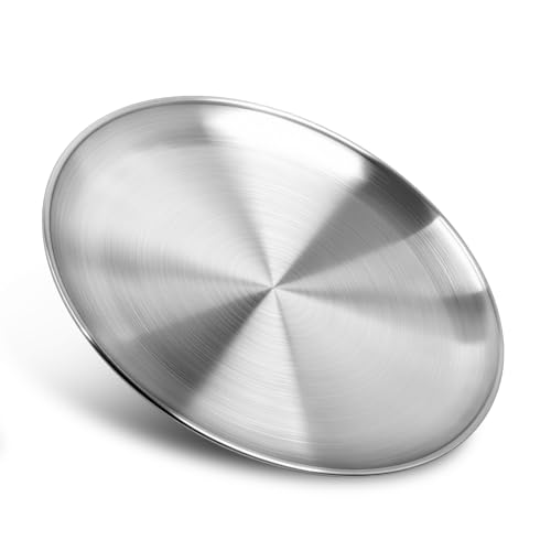 JINGLENK Stainless Steel Plates 10 inch Round Metal Food Serving Plate Dinner Plates for Outdoor Camping Hiking Party Serving Feeding Non Toxic & Reusable Dishwasher Safe