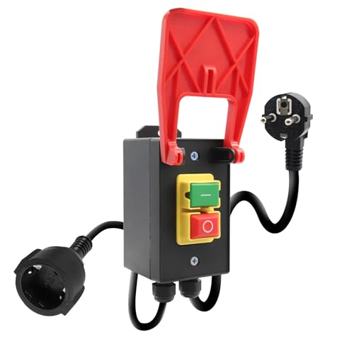 Interrupteur monophasé AYWHP 230 V 16 A, interrupteur de sécurité, interrupteur à tension zéro avec prise pour l'arrêt rapide de la table de fraisage et...