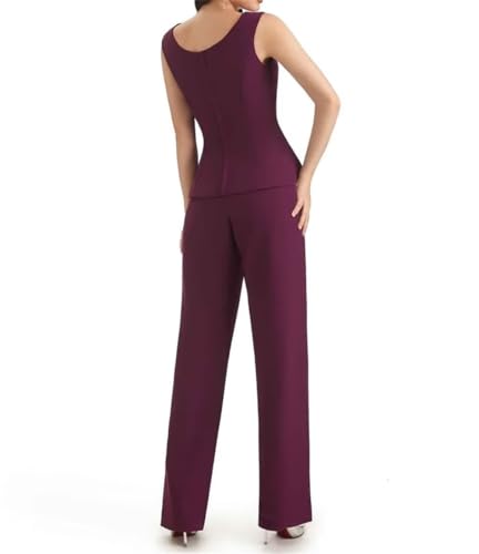 3 Pieces Mother of The Bride Pant Suits V Neck Chiffon Long Wedding Guest Dress for Women with Jacket4