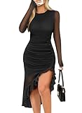 Pink Queen Bodycon Sheath Midi Dresses for Women Spring Fall Fashion Empire Waist Tight Fitted Party Cocktail Party Pleated Long Dress Black L