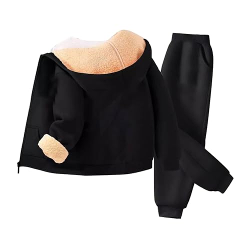 Kids Fleece Sweatsuits Hoodies Fuzzy Long Sleeve Warm Pullover Fall Outfits for Girls Sweatpants Winter 2 Piece Outfit