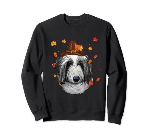 Perro Pastor Inglés Peregrino Sombrero Otoño Feliz Día de Acción de Gracias Sudadera