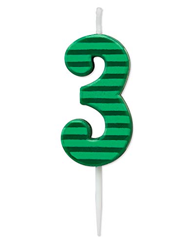 Papyrus Number 3 Birthday Candle, Green Stripes (1-Count)