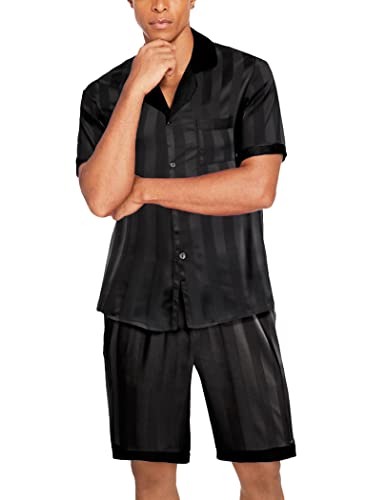 Ekouaer Men Satin Silk Pajamas Set with Pockets Sleepwear Shorts Satin Summer Loungewear 2 Piece Button Down Set S-3XL4
