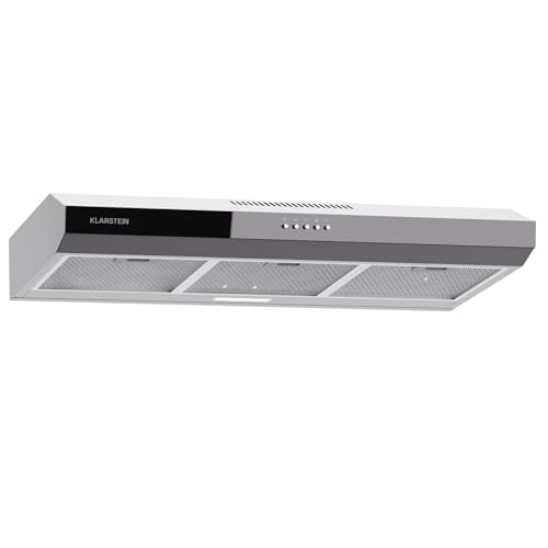 Klarstein Contempo 90 Unterbau-Dunstabzugshaube, 90-cm-Dunstabzugshaube Unterbau, 200 m³/h Absaugleistung, LED-Beleuchtung, Energieeffizienzklasse C, Aluminium-Fettfilter, Umluftbetrieb, Silber