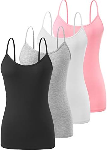Air Curvey 2/4 Pack Women's Camisole Tank Top Adjustable Spaghetti Straps Basic Soft Undershirts Seamless Layering Tops, 2-black Gray White Pink, L