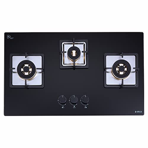Elica Hob 3 Burner Auto Ignition Glass Top With Direct Flame Full Brass Burners- 1 Small And 2 Medium Gas...