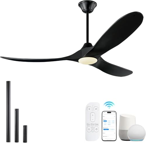 52 Inch Black Smart Ceiling Fan with Lights, Outdoor Ceiling