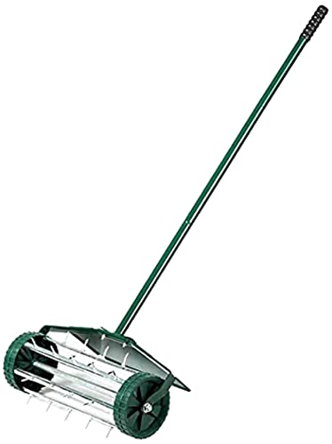 Yorkshire Homeware Garden Rolling Lawn Aerator, Manual Grass Spikes Roller with 3 Piece Removable Steel Handle, Heavy Duty Outdoor Garden Lawn Tool