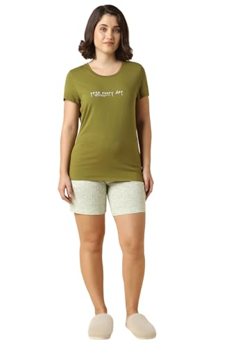 Image of Van Heusen Women Printed Lounge Shorts - Functional Pocket, Elasticized Waist with Drawcord Ties, Ultra Soft Green