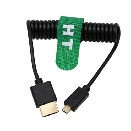 Image of HangTon Micro HDMI to HDMI 4K 60p 6K 8K Coiled Cable for Sony A7C A7R IV Canon R8 R10 R6 mkII XT4 Lumix S5 Camera Ninja V Monitor DJI RS, HDMI 2.1 Type A D Ultra HD