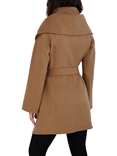 Tahari Women's Double Face Wool Blend Wrap Coat With Oversized Collar, Solid Camel, Small #TOP2
